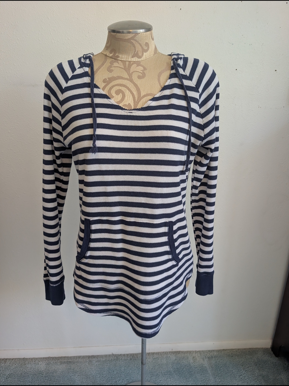 SO Navy & White Striped Hooded Pullover Sweatshirt